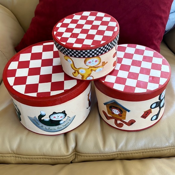 Nested 3 Cats 7" x 4.5" 6" x 4.25" 4.5"x3" Round Lids Gift Stackable Boxes NEW - Picture 5 of 7